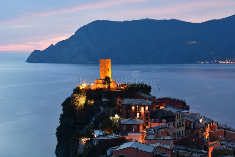 Blue hour in Vernazza. Cinque Terre. La Spezia province. Liguria. Italy