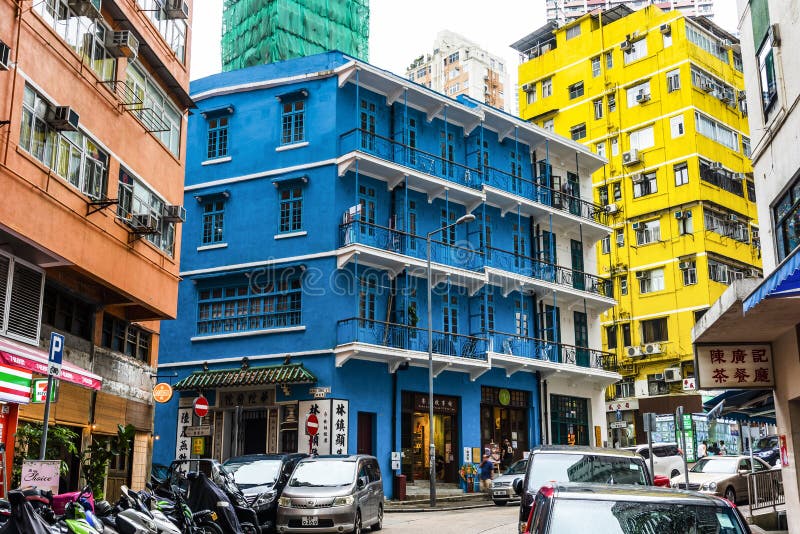 Blue House Building in Wan Chai, Hong Kong. Hong Kong House of Storie