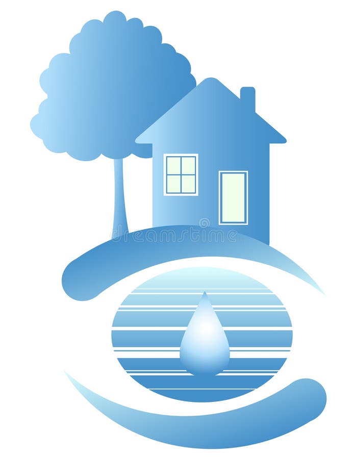 Blue house and a drop of water royalty free illustration