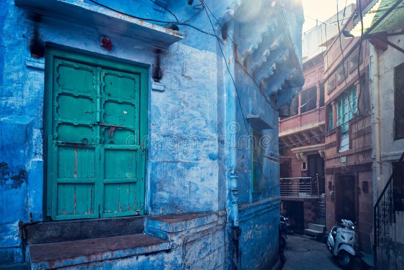 Blue Houses in Streets of of Jodhpur Stock Image Image of painted