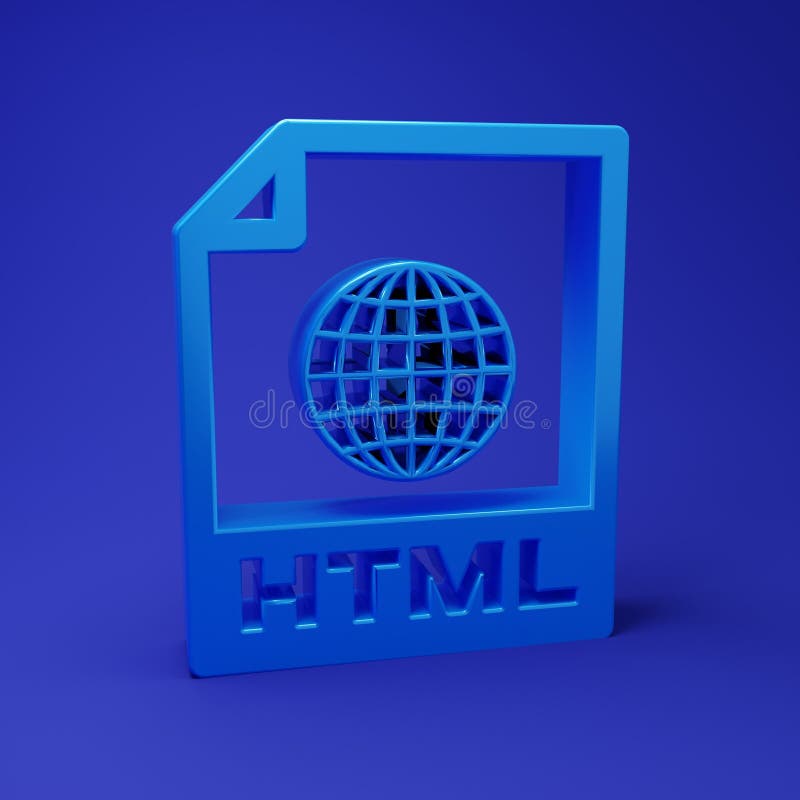 Blue HTML file document. Download html button icon isolated on blue background. HTML file symbol. Markup language symbol vector illustration