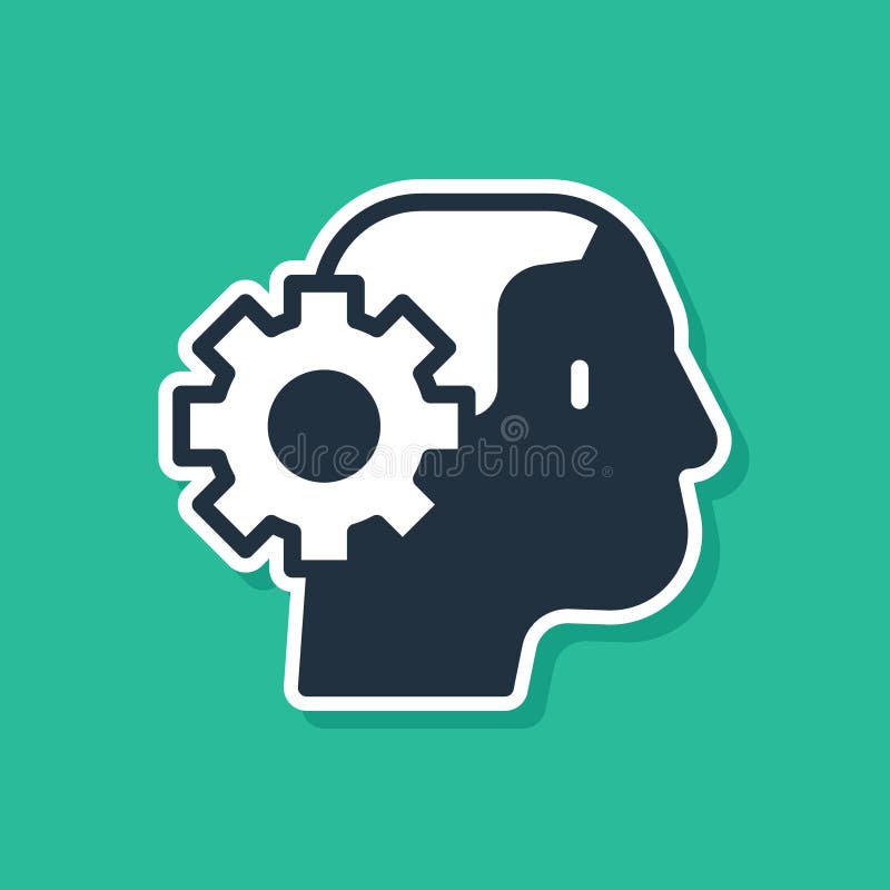 Blue Humanoid robot icon isolated on green background. Artificial intelligence, machine learning, cloud computing stock illustration