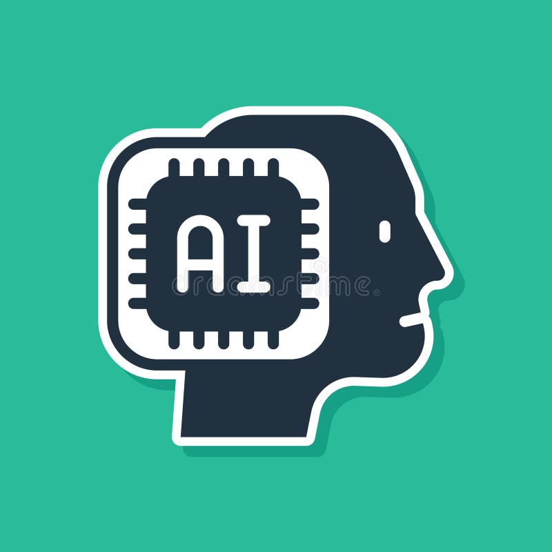 Blue Humanoid robot icon isolated on green background. Artificial intelligence, machine learning, cloud computing royalty free illustration