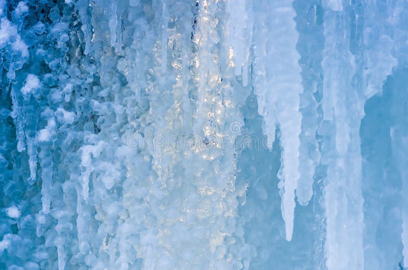 Blue Ice And Frozen Icicles, Winter Background Stock Image - Image of