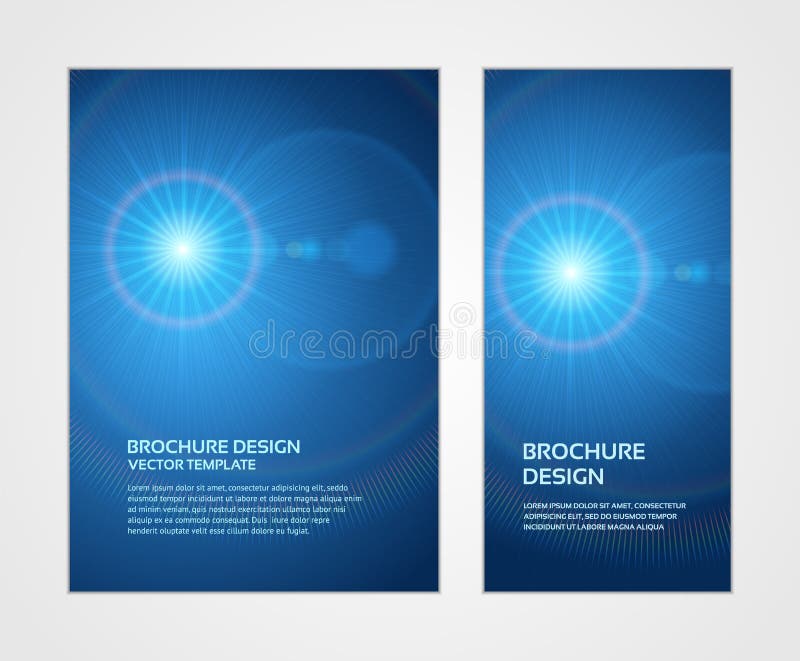 Blue illuminated light sun lens glow space explosion realistic brochure cover set template vector stock illustration