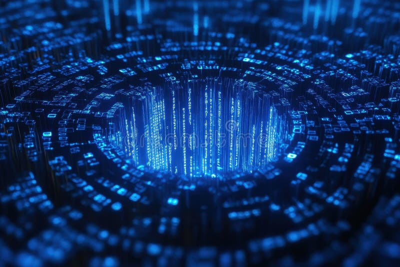 A blue image of a spiral with many small squares royalty free stock images