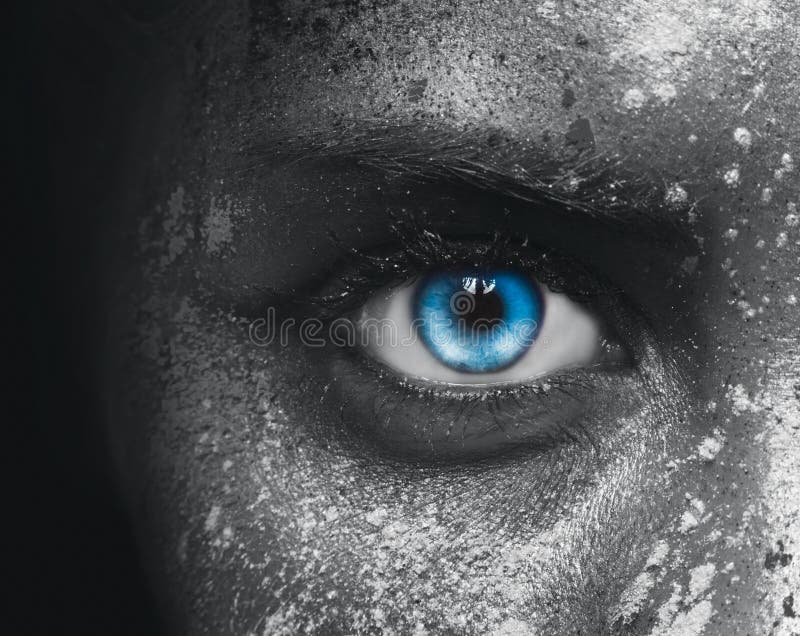 Blue iris eye over black and white