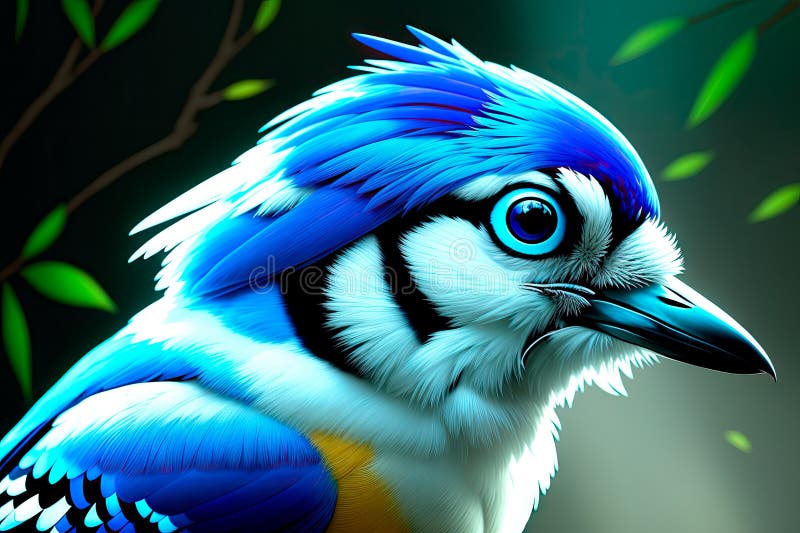 Blue Jay Bird Digital Painting Art, with Nature on Background