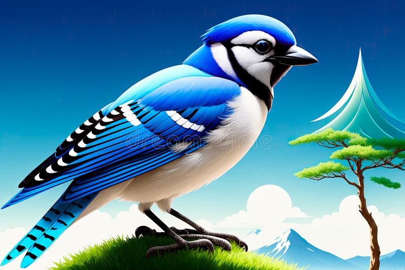 Premium AI Image  3d illustration of stunning beautiful realistic blue jay  bird on dark background