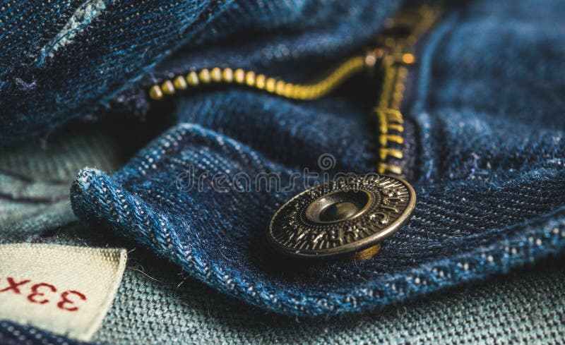 Blue Jeans Button Zipper Closeup Stock Image - Image of buttons, gold ...