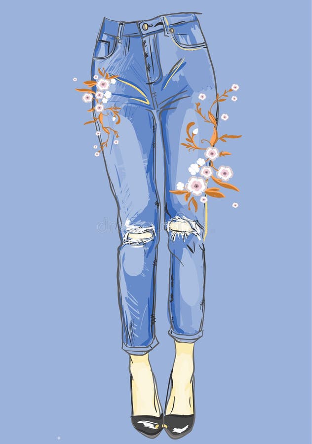 Blue Jeans with Embroidery for Your Design Stock Illustration ...