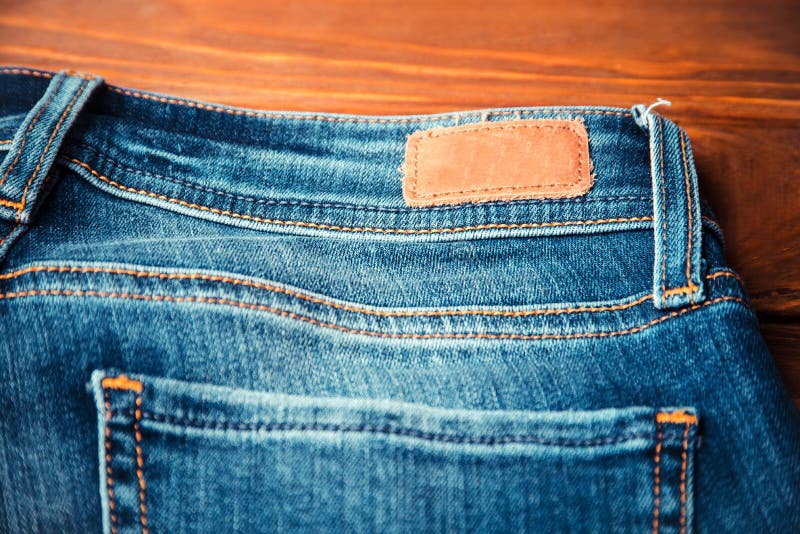 Blue Jeans with Half of Back Pocket and Brown Leather Tag Stock Image ...