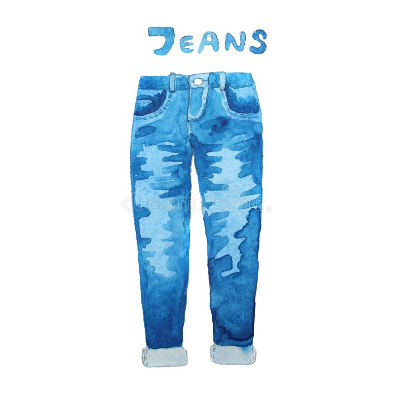 Blue Jeans. Hand Drawn Watercolor Illustration. Stock Illustration Illustration of fashion