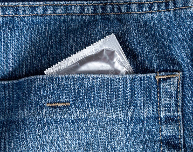 Blue jeans hip-pocket with condom in it