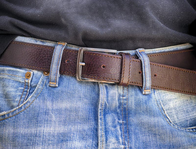 Blue Jeans with Leather Belt Stock Image Image of cotton, pocket