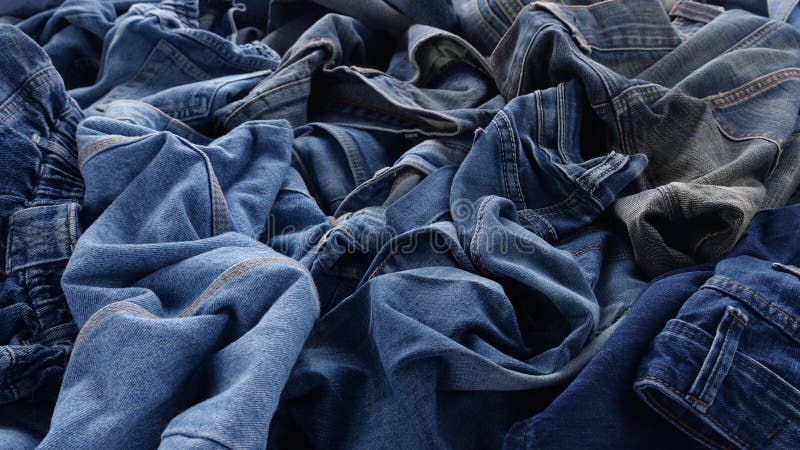 The Blue Jeans, Old Denim Clothing. Recycle Textile Waste Stock Image ...