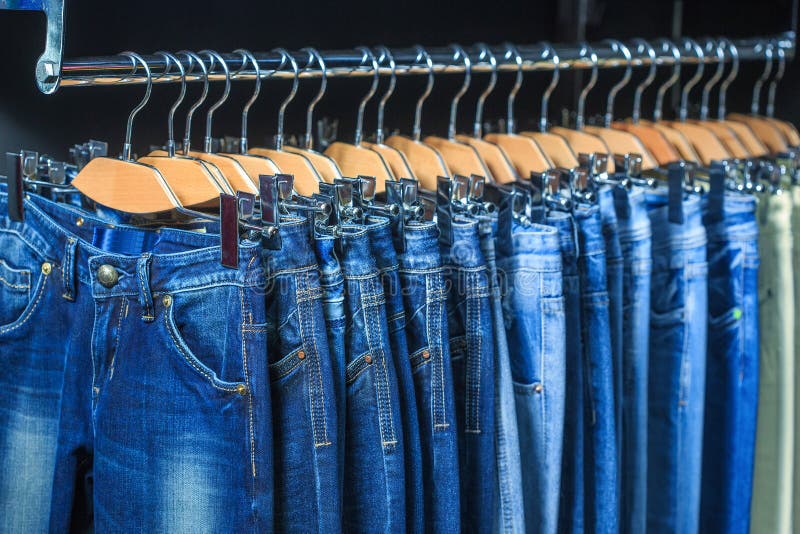 Blue jeans in a shop stock image. Image of denim, garment - 48367091