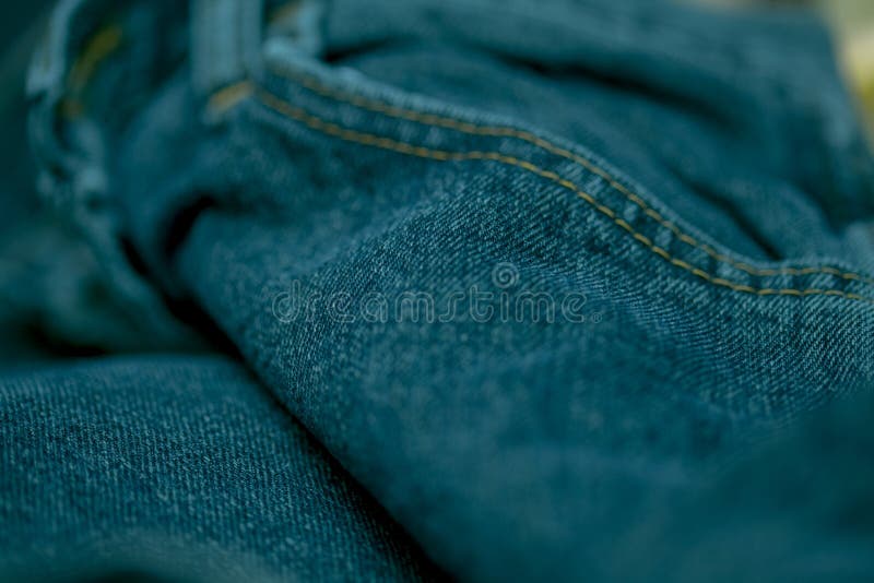 Blue Jeans Stitched with White Thread Stock Image Image of pocket