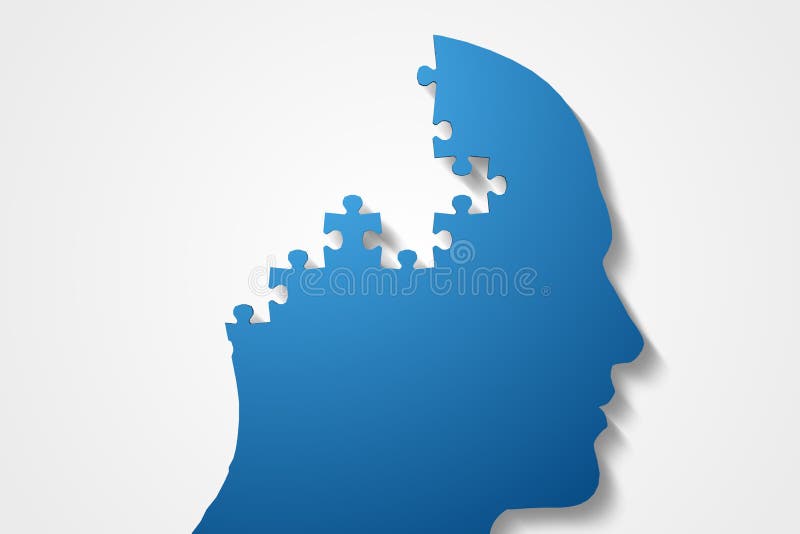 Blue Jigsaw Head with Missing Pieces Stock Illustration Illustration