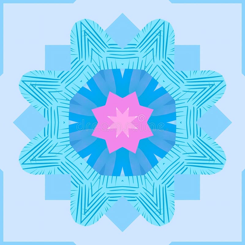 Blue kaleidoscope pattern with star-like formations. A blue kaleidoscope pattern featuring star-like formations and intricate geometric shapes, providing a sense of depth and visual interest.