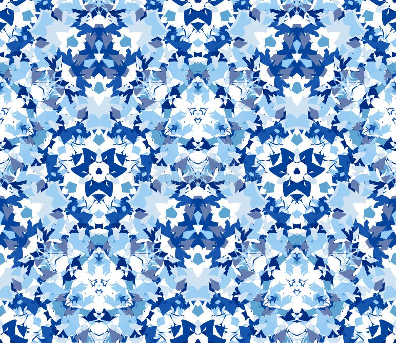 Blue kaleidoscope seamless pattern. Seamless pattern composed of color abstract elements located on white background.