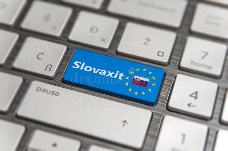 Modrý kláves Enter Slovakia Slovaxit s tlačidlom EU klávesnice na modernej doske