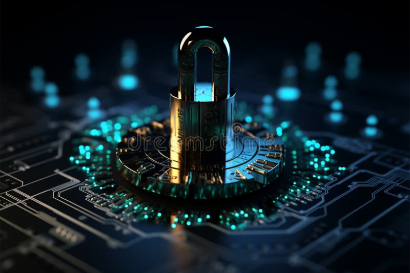 Blue keylock and binary code encryption are central to the Go Cybersecurity concept royalty free illustration