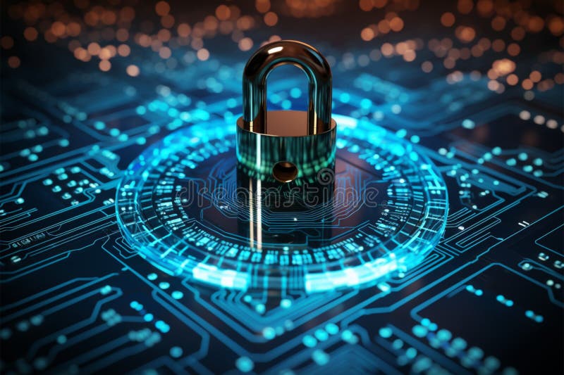 Blue keylock embodies binary code, symbolizing cybersecurity principles royalty free illustration