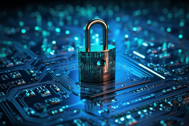 A blue keylock reflects the cybersecurity concept through binary code aesthetics vector illustration
