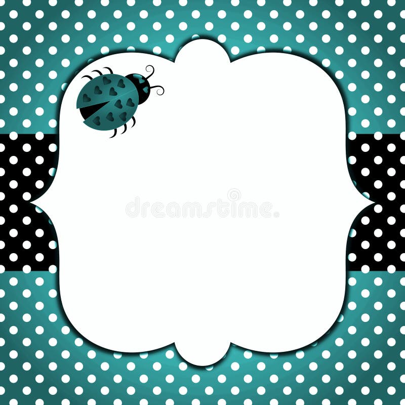 Greeting card with a ladybird and polka dots pattern. Friendship borders illustrations
