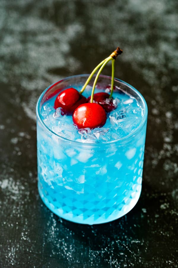 Blue Lagoon Cocktail with Cherries and Crushed Ice Stock Image Image