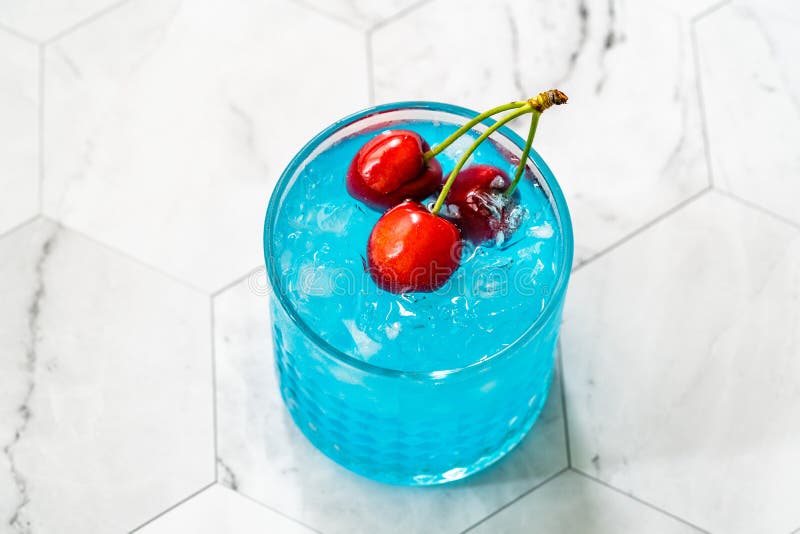 Blue Lagoon Cocktail with Cherries and Crushed Ice Stock Image Image