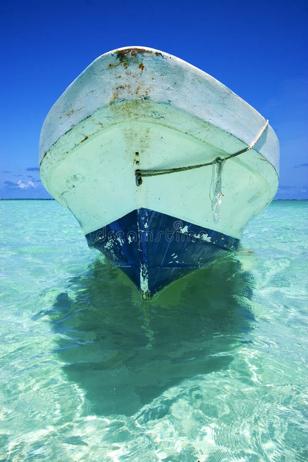 The blue lagoon relax and boat of sian kaan in mexico