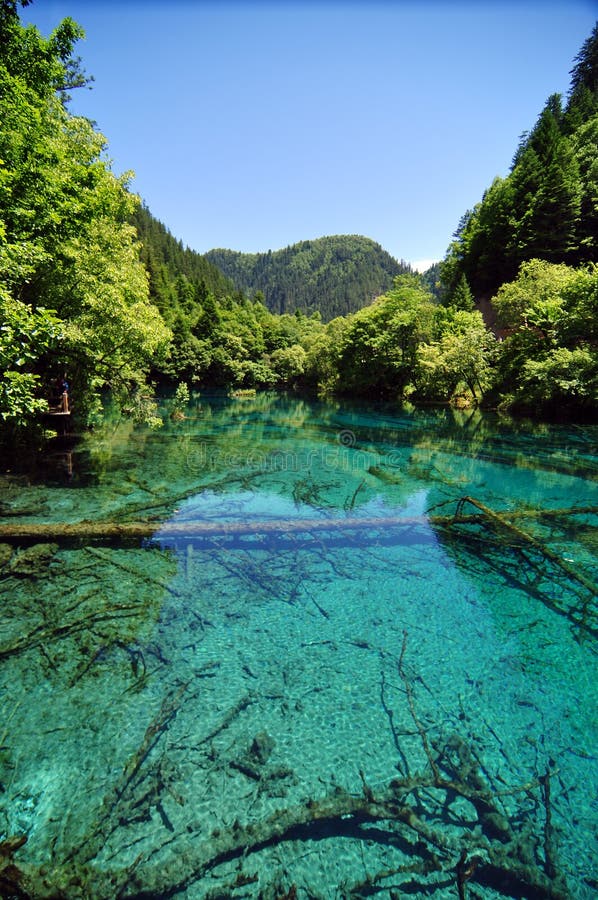 Blue Lakes On The Mountains In Jiuzhaigou Valley Beauty Spot Stock