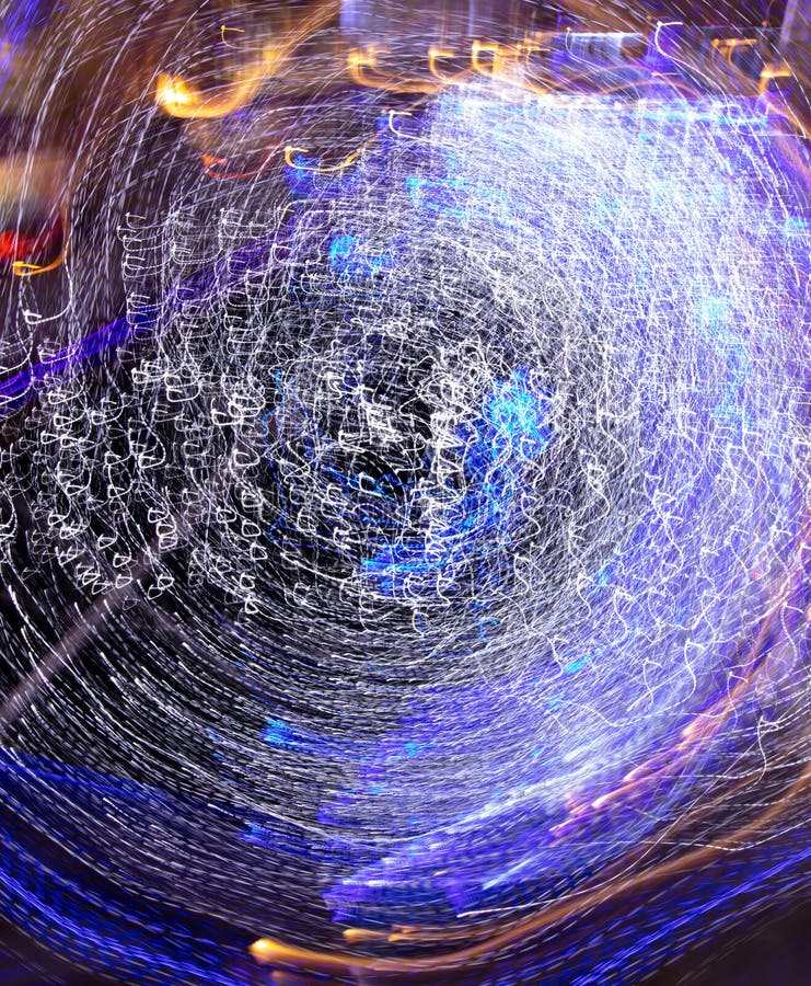 Blue Lanterns at Night in Motion As an Abstract Background. Stock Photo