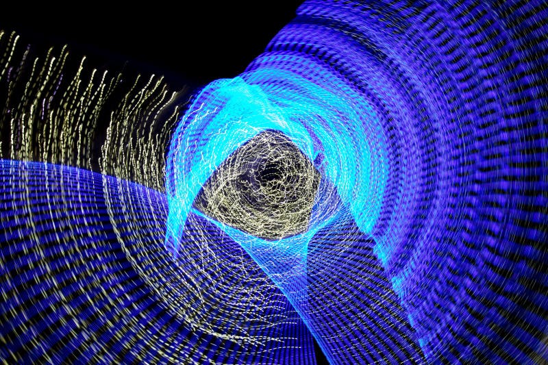 Blue Lanterns at Night in Motion As an Abstract Background. Stock Image