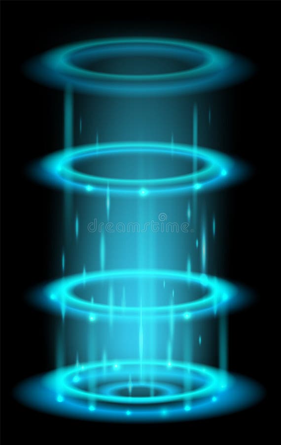 Blue Laser Circles. Hologram Tunnel with Glowing Particles Stock Vector Illustration of