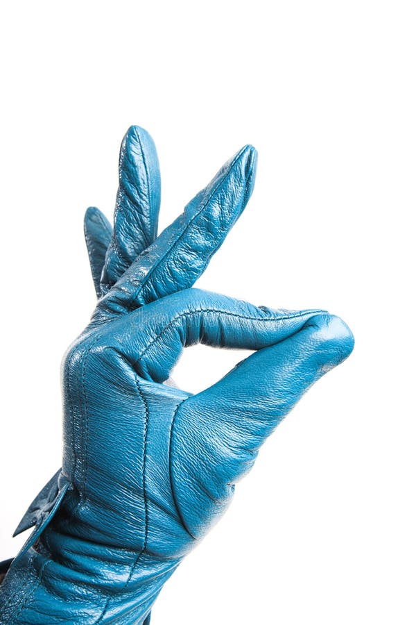 Blue Leather Work Gloves Isolated on White Background Image Stock
