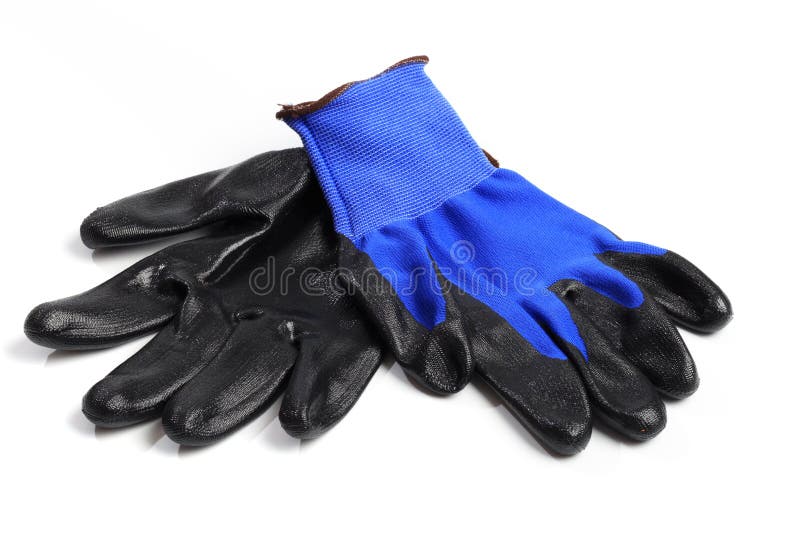 Blue leather work gloves isolated on white background- Image