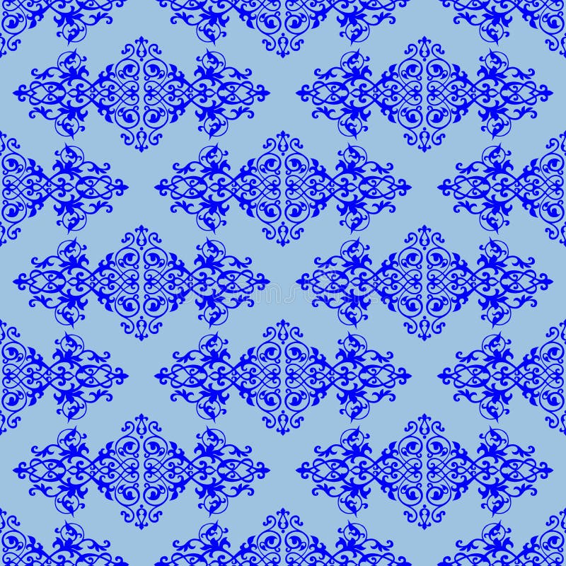 Blue on Light Blue Fleur De Lis Arabic Geometrical Pattern Seamless