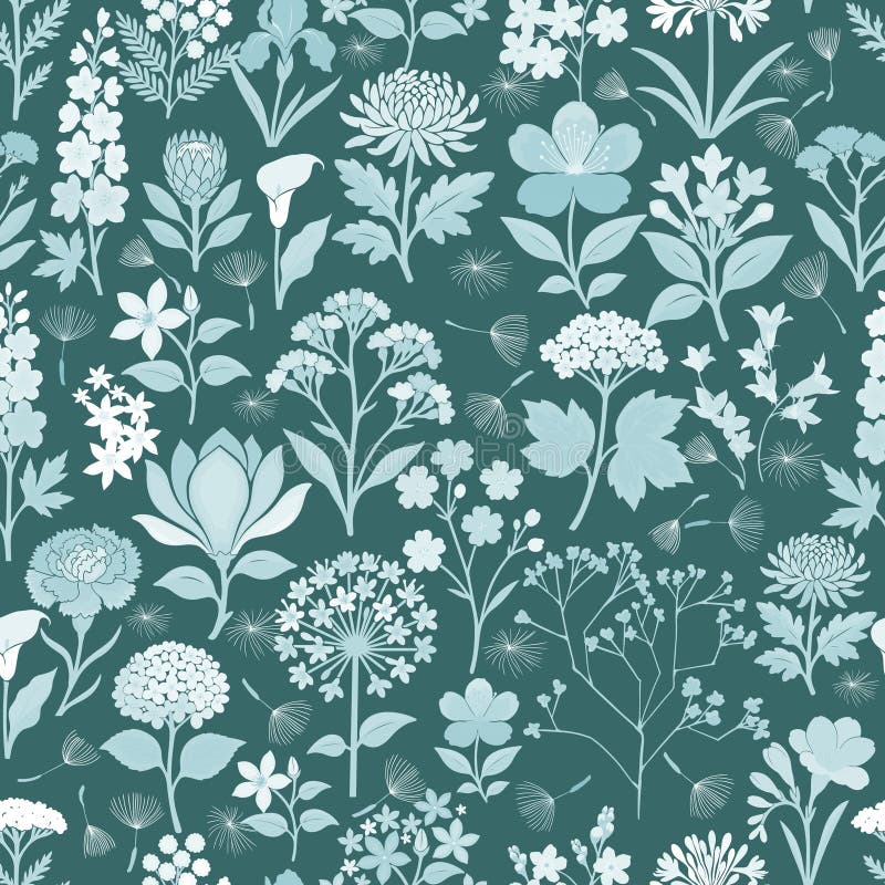 Blue and light blue floral seamless pattern. Hand drawn. Not AI, vector illustration. vector illustration