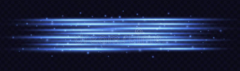 Blue light speed stripes isolated on transparent background. Horizontal lens flares. vector illustration