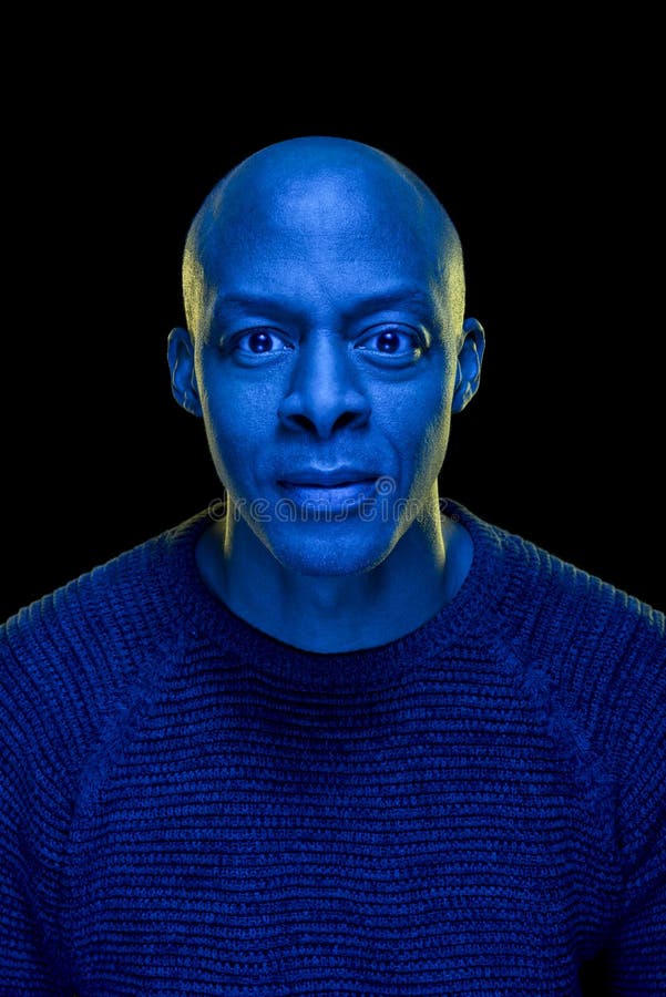 Studio Photo with Blue Light of a Black Man Looking Sideways Stock Photo -  Image of artistic, person: 173406154