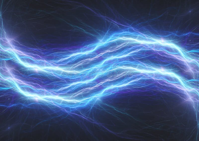 Blue lightning bolt, abstract electrical plasma