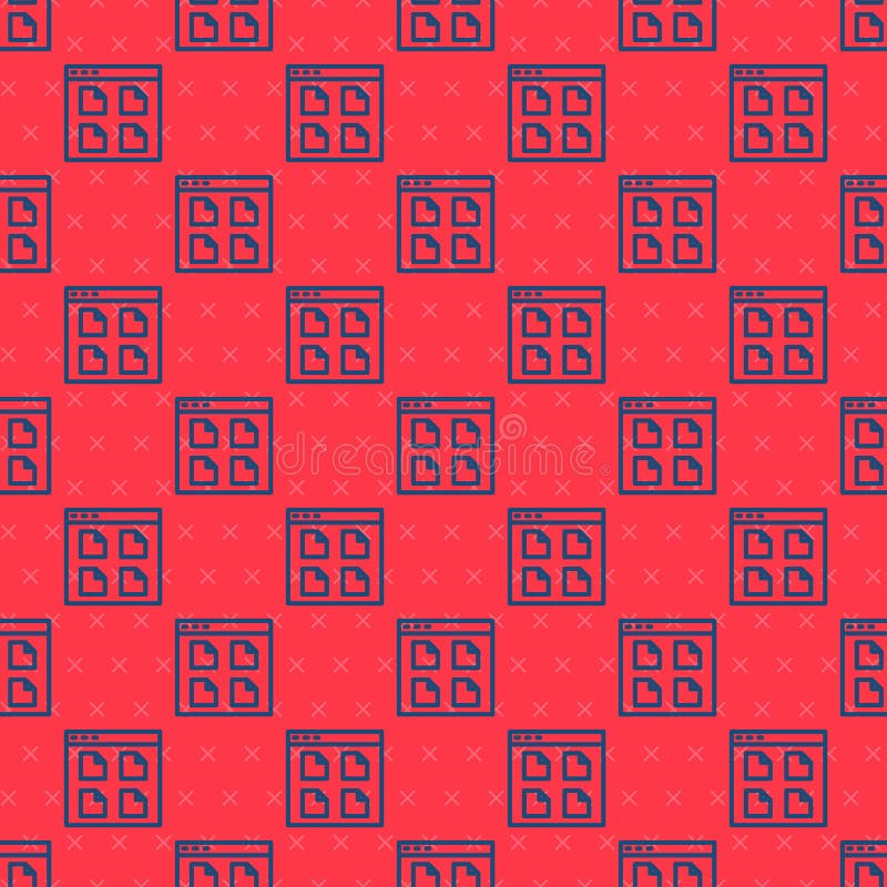Blue line Browser files icon isolated seamless pattern on red background. Vector stock illustration