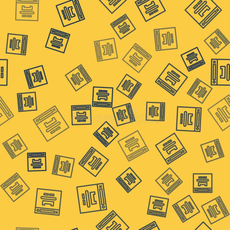 Blue line Browser window icon isolated seamless pattern on yellow background. Vector Illustration stock illustration