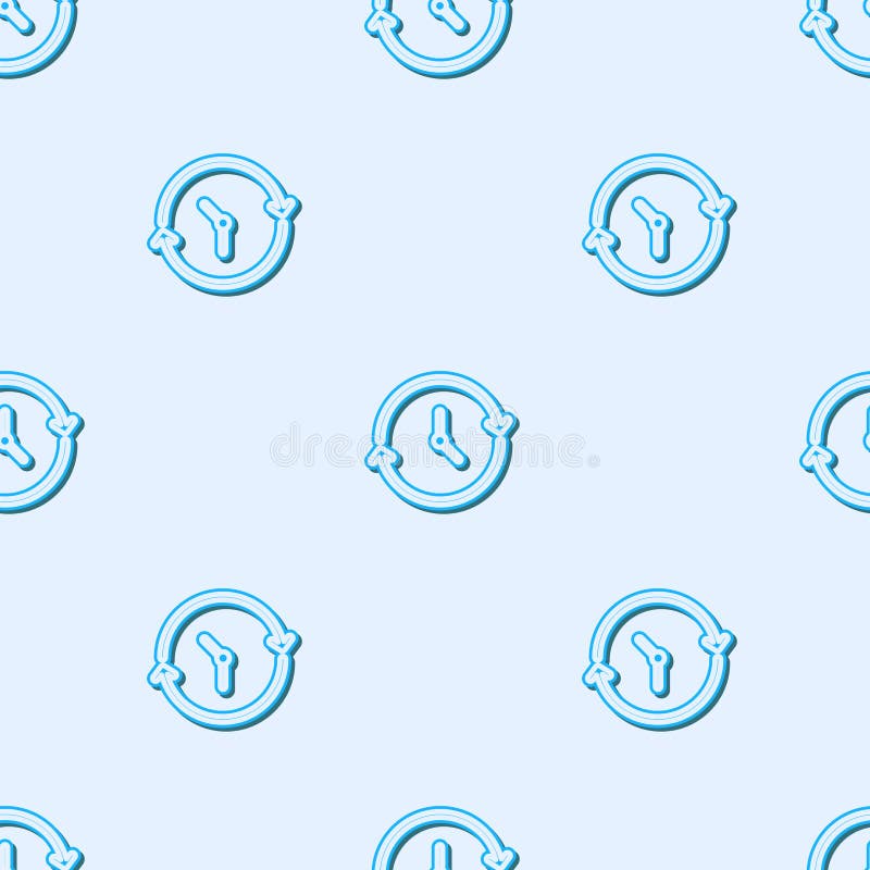 Blue line Clock icon isolated seamless pattern on grey background. Time symbol. Vector royalty free illustration