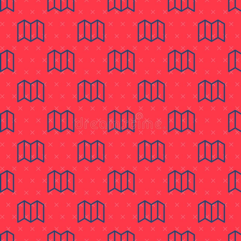 Blue line folded map icon isolated seamless pattern on red background vector illustration blue line folded map icon isolated stock de ilustración