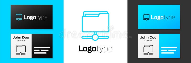 Blue line FTP folder icon isolated on white background. Software update, transfer protocol, router, teamwork tool vector illustration