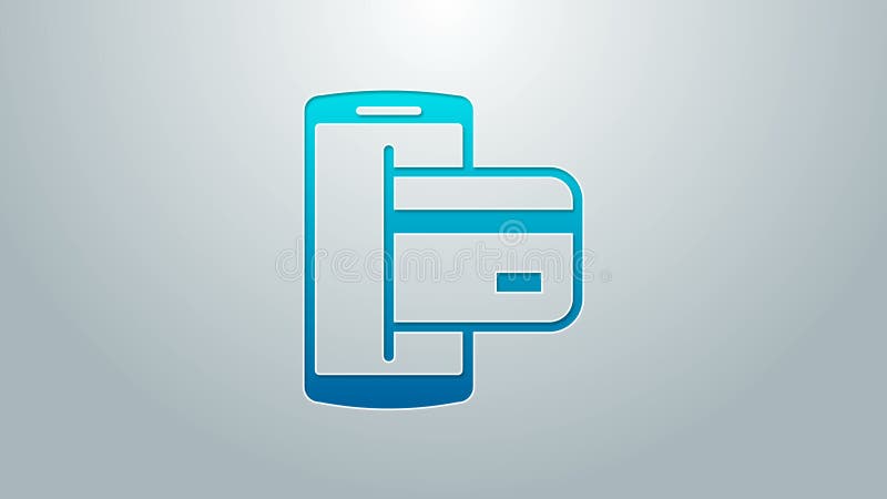 Blue line NFC Payment icon isolated on grey background. Mobile payment. NFC smartphone concept. Transfer icon. 4K Video stock illustration